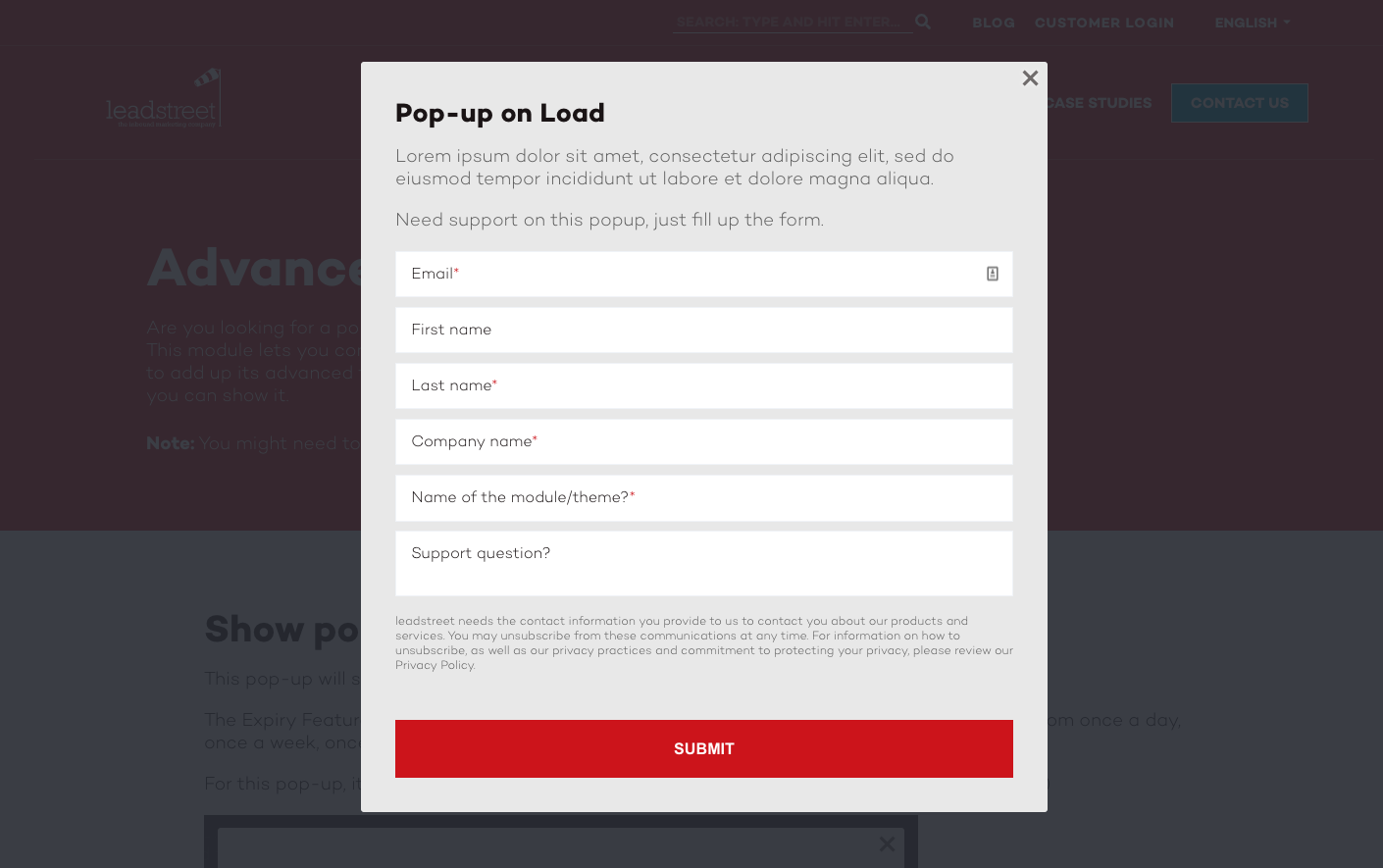Advanced Pop up